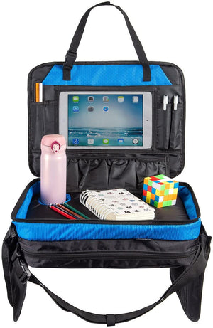 [UPGRADED] Kids Travel Tray for Eat and Play Toddlers Backseat Organizer iPad & Tablet Holder 17 Inch by 13 Inch Large Mesh Side Pockets & Water Bottle Holder